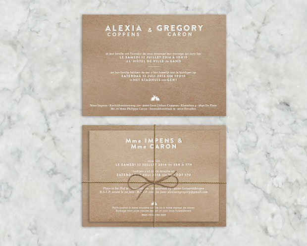Huwelijksuitnodiging letterpress folie gent