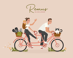 geboortekaartje ontwerp illustratie illustrator gent familieportret tandem fiets gezinsportret gezinsillustratie