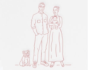 geboortekaartje meisje gezinsportret familieportret tekening illustratie op maat